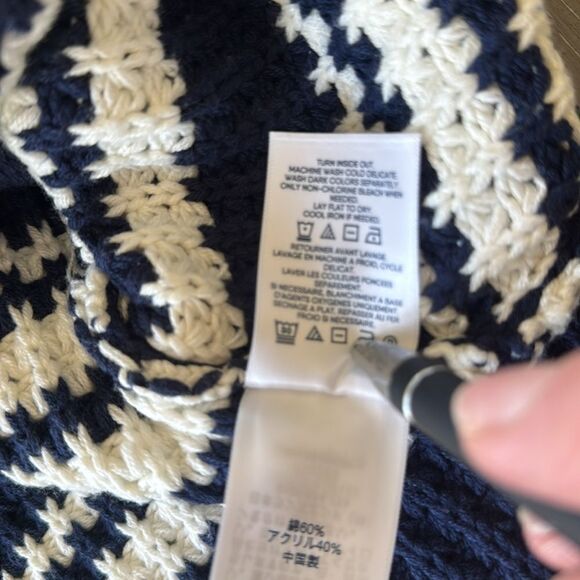 LANDS’ END Chunky Cotton Blend Navy Striped Women’s L 14-16 Sweater Casual EUC - Picture 9 of 12